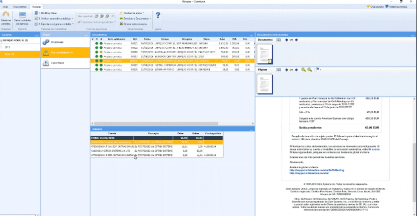 Pantalla de contabilización de facturas